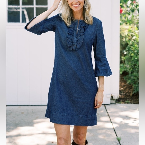 Draper James Chambray Ruffle Shift Dress, size 4, good used condition - Picture 3 of 9